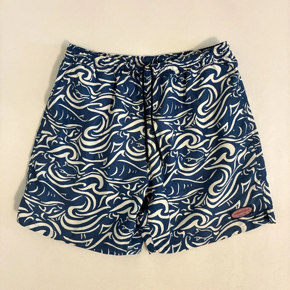 Vineyards Vines Swim Trunks‎ Mens L Elastic Waist Lined Geometric Beach Travel